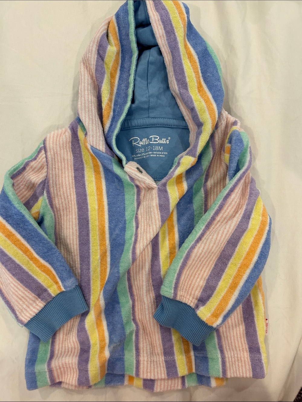 Ruffle Butts Pastel Stripe Hooded Pullover - Pink, Blue, Yellow, Green, Purple